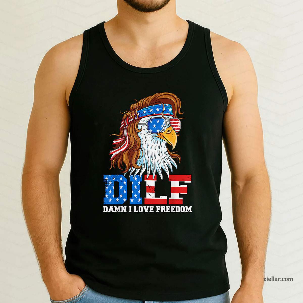 DILF Damn I Love Freedom Eagle Funny Patriotic 4th Of July Tank Top Shirt Tee for Men Women Unisex