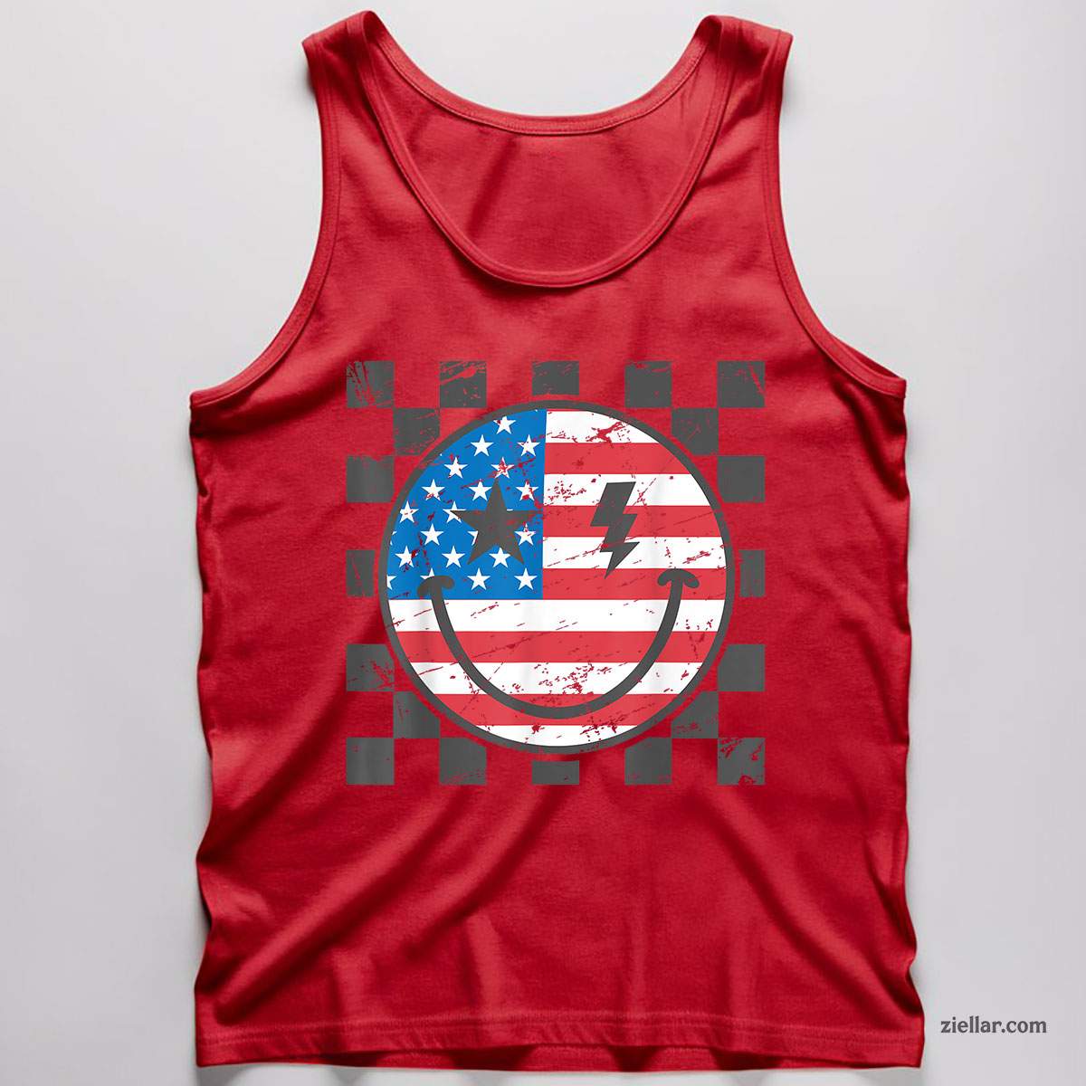 Happy 4th Of July Groovy Smile Face Red White Blue USA Flag Tank Top Shirt Tee for Men Women Unisex