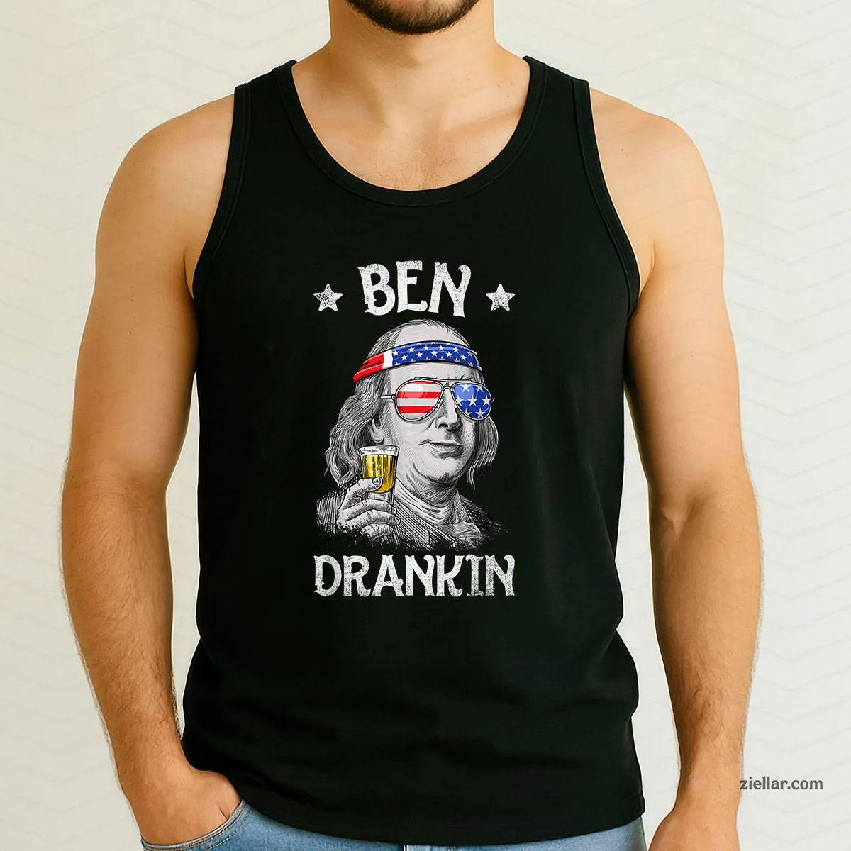 Ben Drankin 4th of July Benjamin Franklin Men Women USA Flag Tank Top Shirt Tee