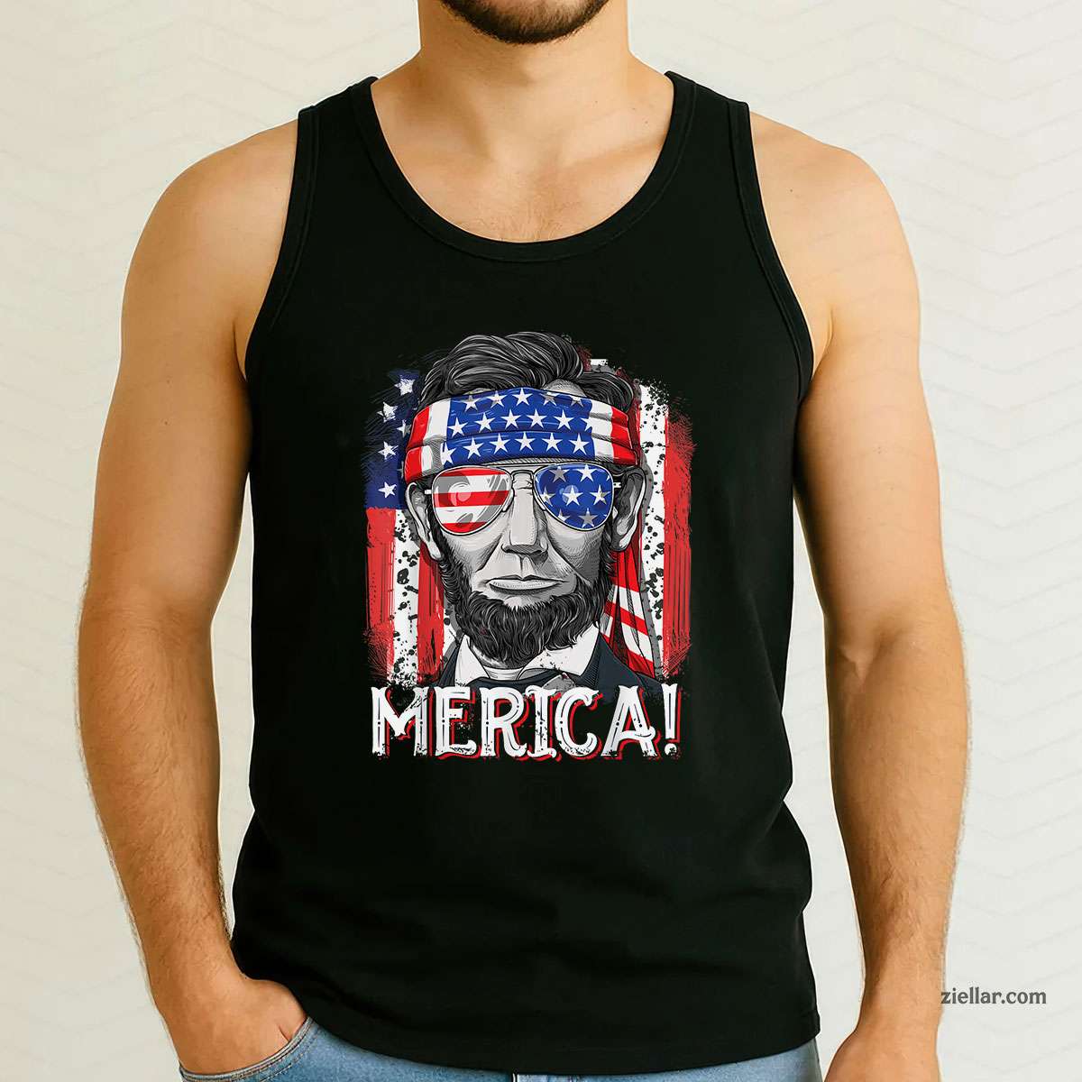 Lincoln 4th Of July Merica Abe Men Women American Flag Tank Top Shirt Tee