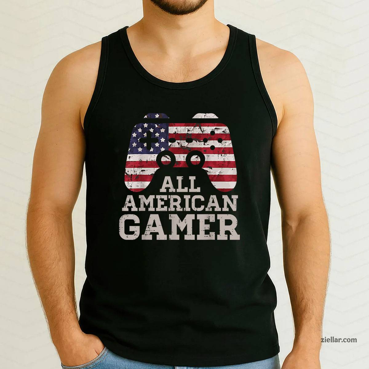 4th July All American Gamer Patriot Men Tank Top Shirt Tee Patriotic USA Independence Day Design