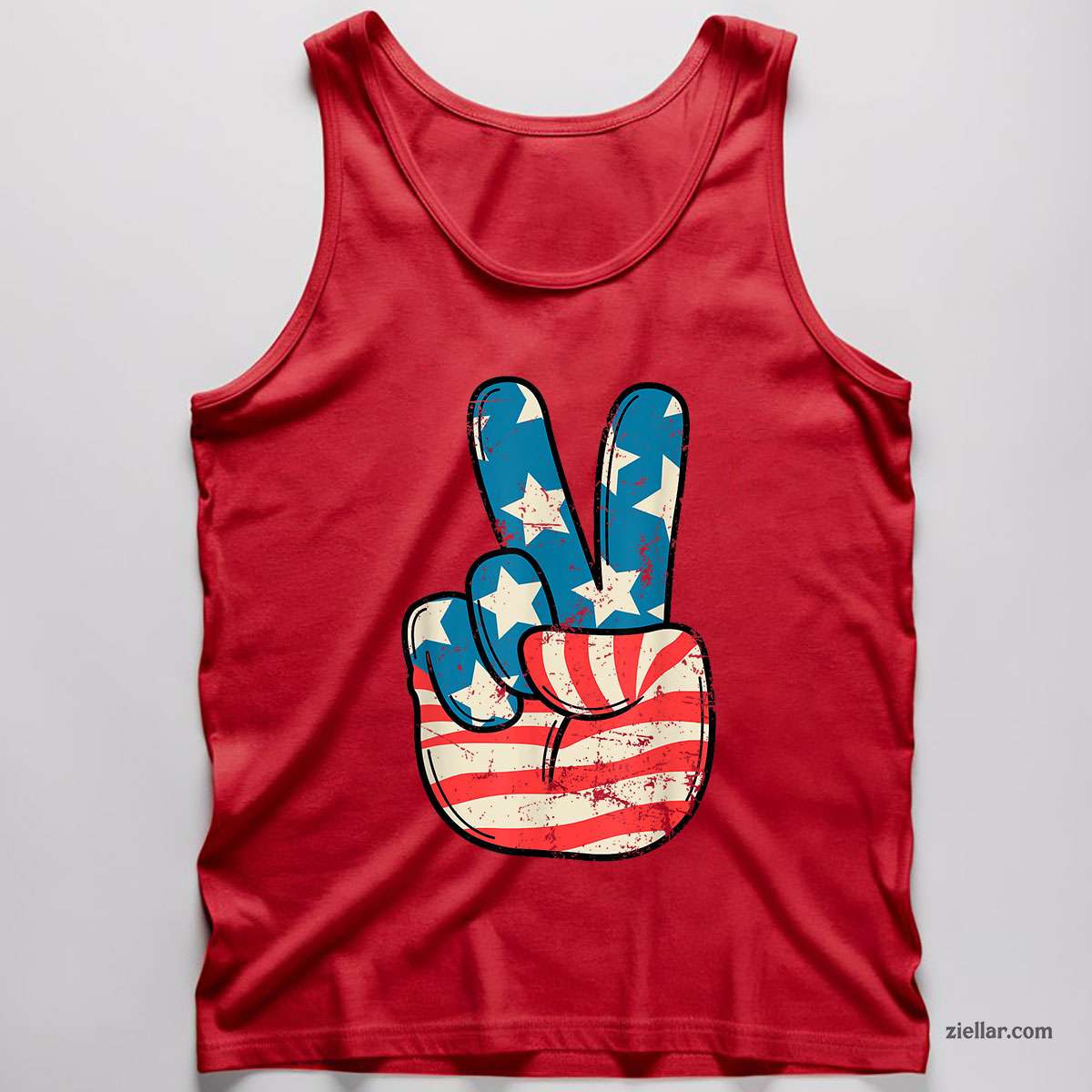 USA Flag Peace Sign Hand 4th of July Patriotic Men Tank Top Shirt Tee