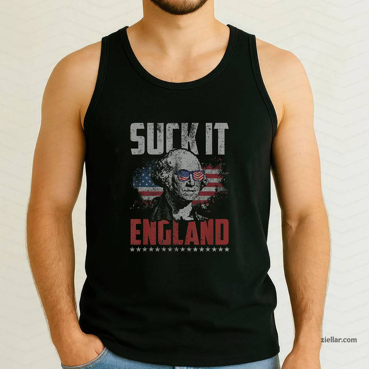 Suck It England George Washington 4th of July American Flag Tank Top Shirt Tee for Men Women Unisex