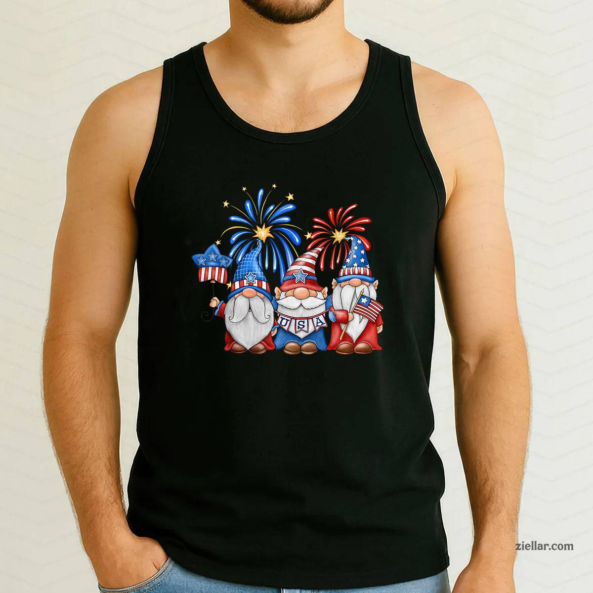 4th Of July Three Gnomes Celebrating USA Independence Day Tank Top Shirt Tee for Men Women Unisex