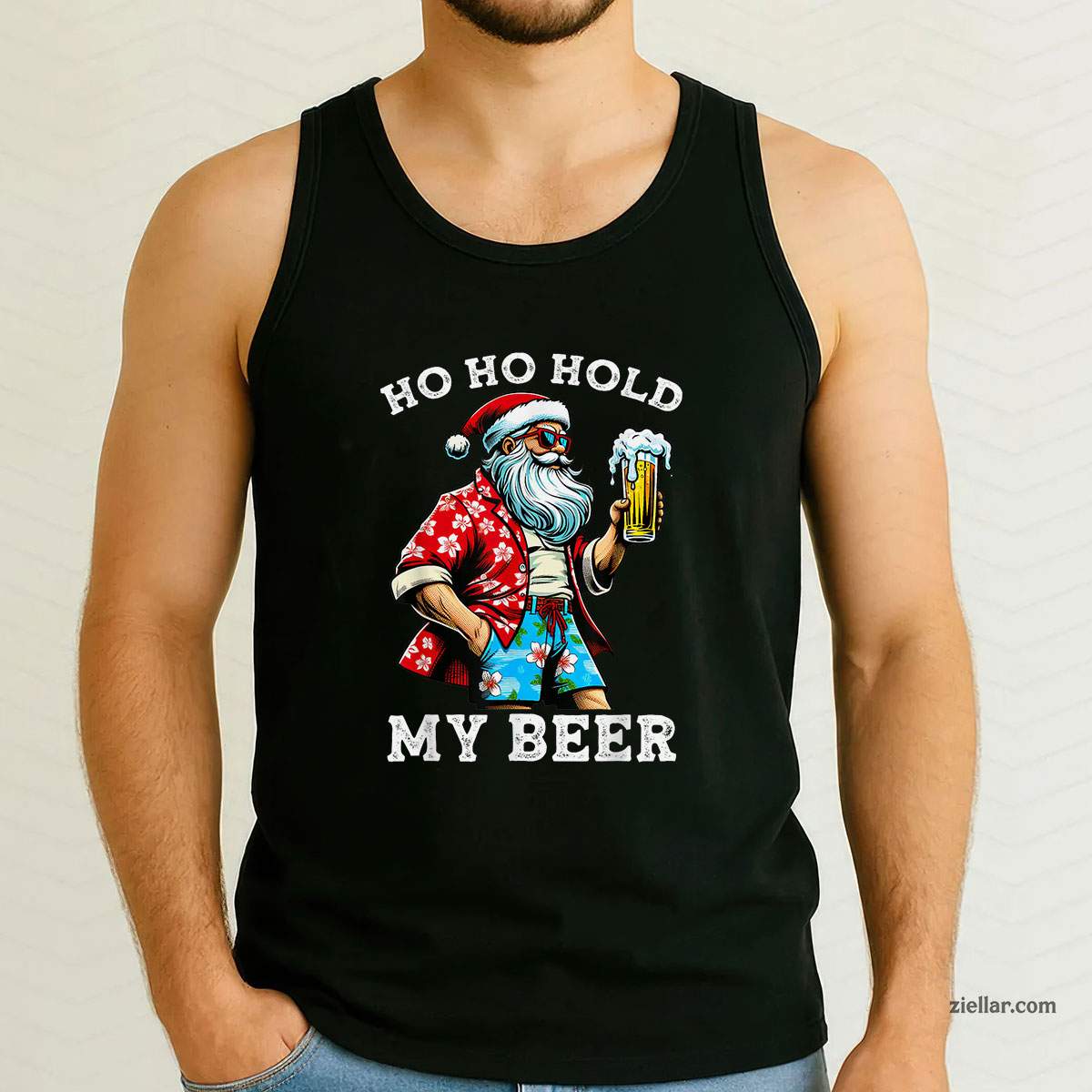 Funny Santa With Sunglasses And Beer Christmas in July Tank Top Shirt Funny Christmas in July Tee and Tank Top Shirt for Men Women Adults