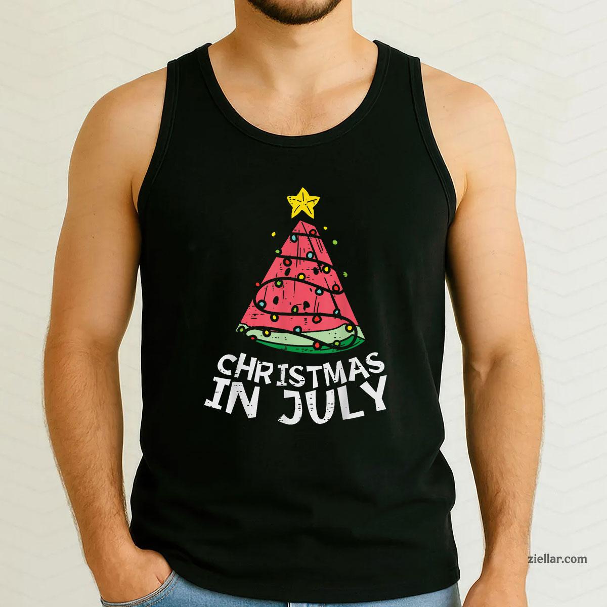 Christmas In July Watermelon Xmas Tree Summer Men Women Tank Top Shirt Funny Christmas in July Tee and Tank Top Shirt for Men Women Adults
