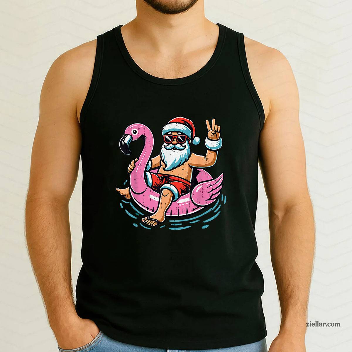 Christmas In July Shirt Santa Flamingo Summer Xmas Tank Top Shirt Funny Christmas in July Tee and Tank Top Shirt for Men Women Adults