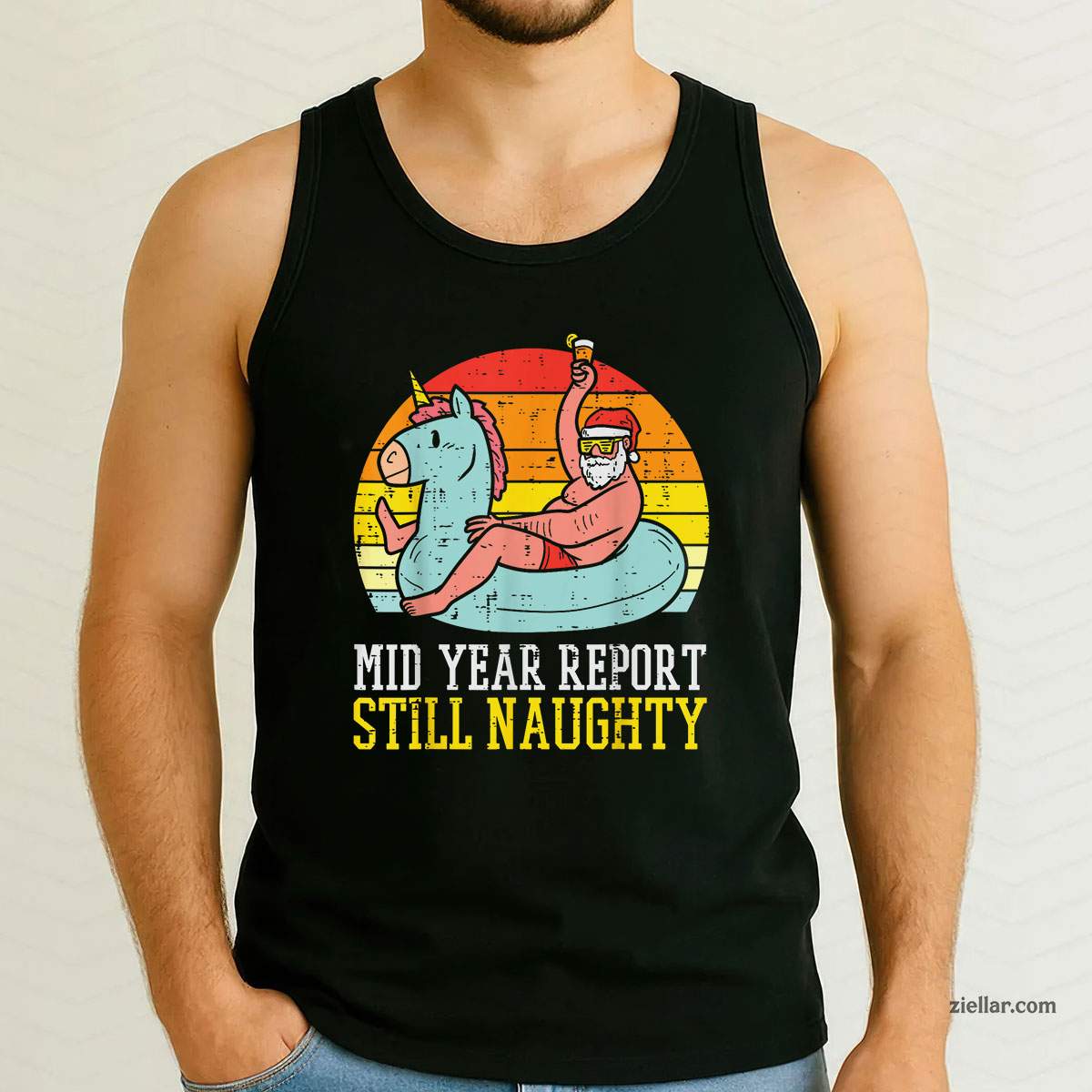 Mid Year Report Still Naughty Santa Summer Christmas In July Tank Top Shirt Funny Christmas in July Tee and Tank Top Shirt for Men Women Adults