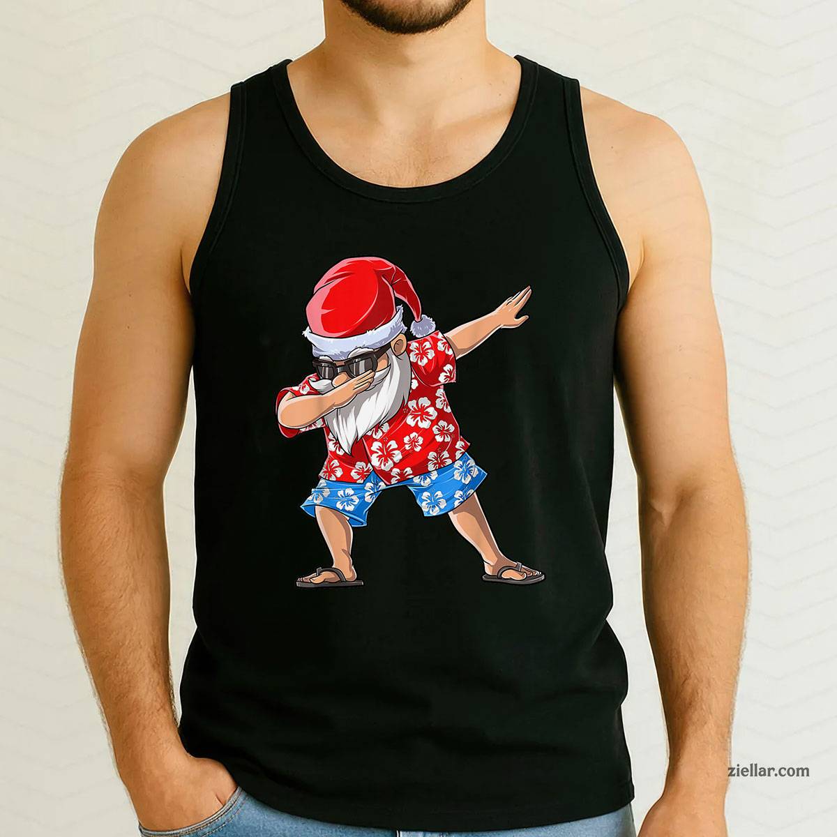 Dabbing Santa Christmas in July Men Hawaiian Xmas Dab Tank Top Shirt Funny Christmas in July Tee and Tank Top Shirt for Men Women Adults