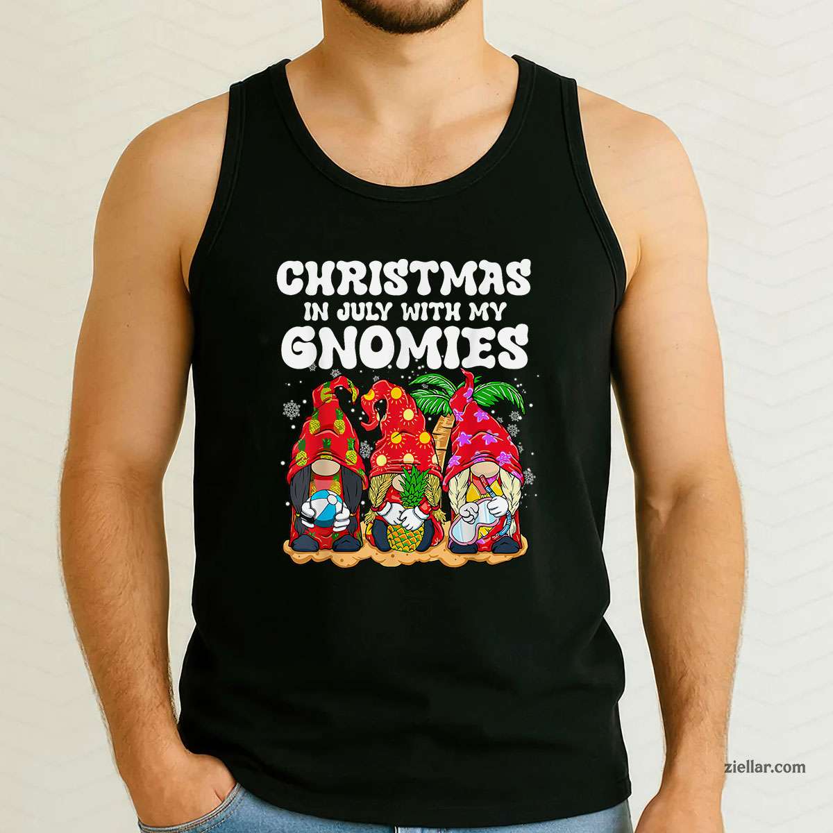 Summer Vacation Gnomes Lover Funny Christmas In July Tank Top Shirt Funny Christmas in July Tee and Tank Top Shirt for Men Women Adults