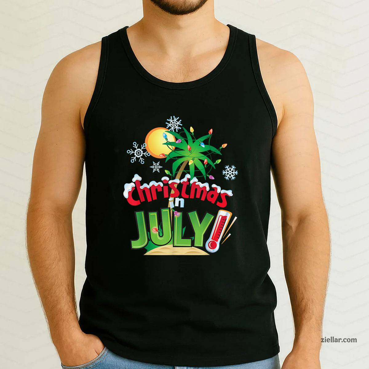 Funny Christmas in July Shirt Summer Beach Vacation Xmas Tank Top Shirt Funny Christmas in July Tee and Tank Top Shirt for Men Women Adults