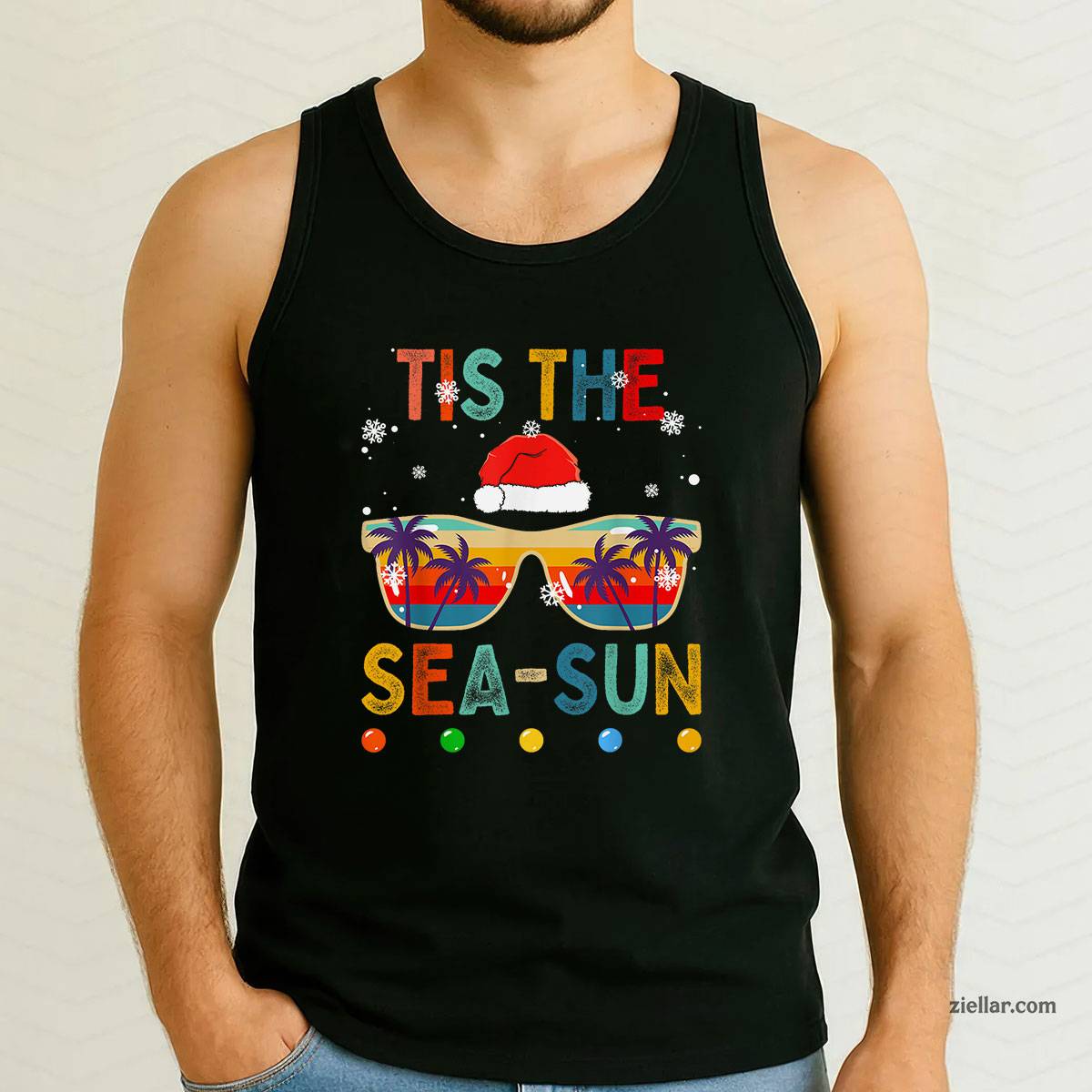 Tis The Sea-Sun Summer Christmas in July Men Women Tank Top Shirt Funny Christmas in July Tee and Tank Top Shirt for Men Women Adults