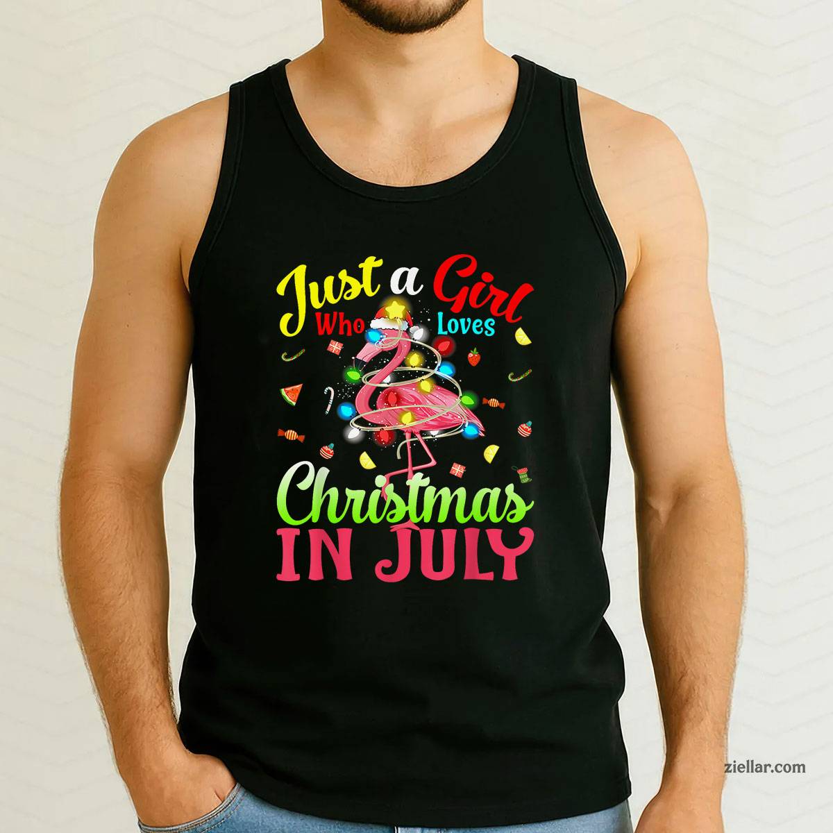 Just A Girl Who Loves Christmas In July Flamingo Girl Tank Top Shirt Funny Christmas in July Tee and Tank Top Shirt for Men Women Adults