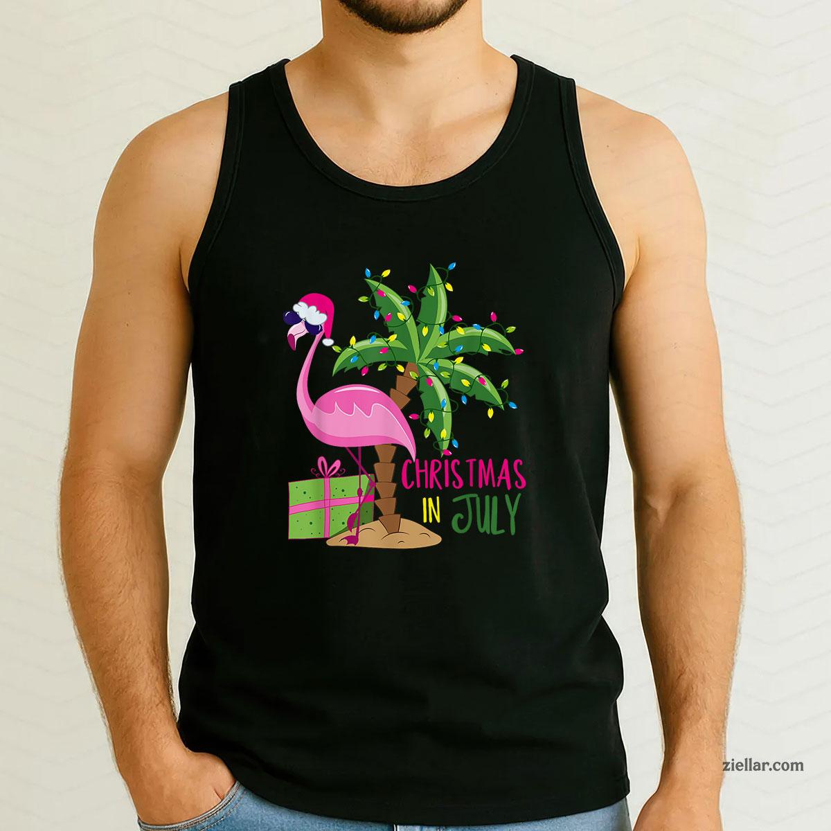 Flamingo Sunglasses Xmas Beach Tropical Christmas in July Tank Top Shirt Funny Christmas in July Tee and Tank Top Shirt for Men Women Adults