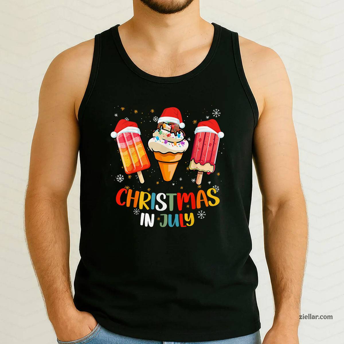 Christmas In July Popsicles Ice Cream Women Men Tank Top Shirt Funny Christmas in July Tee and Tank Top Shirt for Men Women Adults