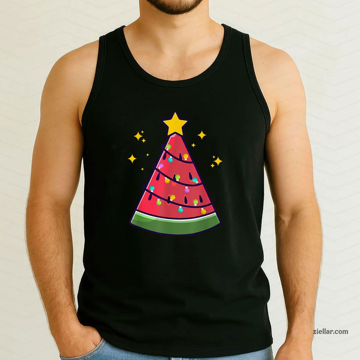 Christmas In July Watermelon Summer Xmas Tree Cute Tank Top Shirt Funny Christmas in July Tee and Tank Top Shirt for Men Women Adults