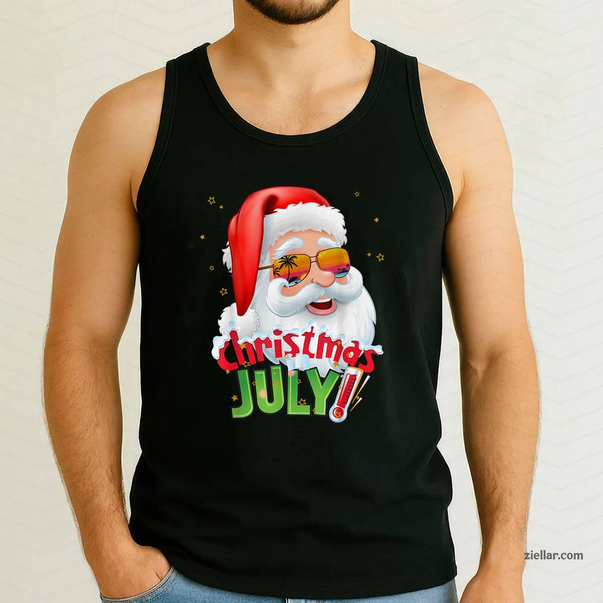 Funny Christmas in July Shirt Summer Santa Sunglasses Xmas Tank Top Shirt Funny Christmas in July Tee and Tank Top Shirt for Men Women Adults Perfect Gift