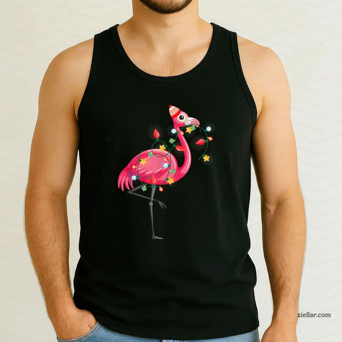 Hawaiian Summer Tropical Flamingo Funny Christmas In July Tank Top Shirt Funny Christmas in July Tee and Tank Top Shirt for Men Women Adults