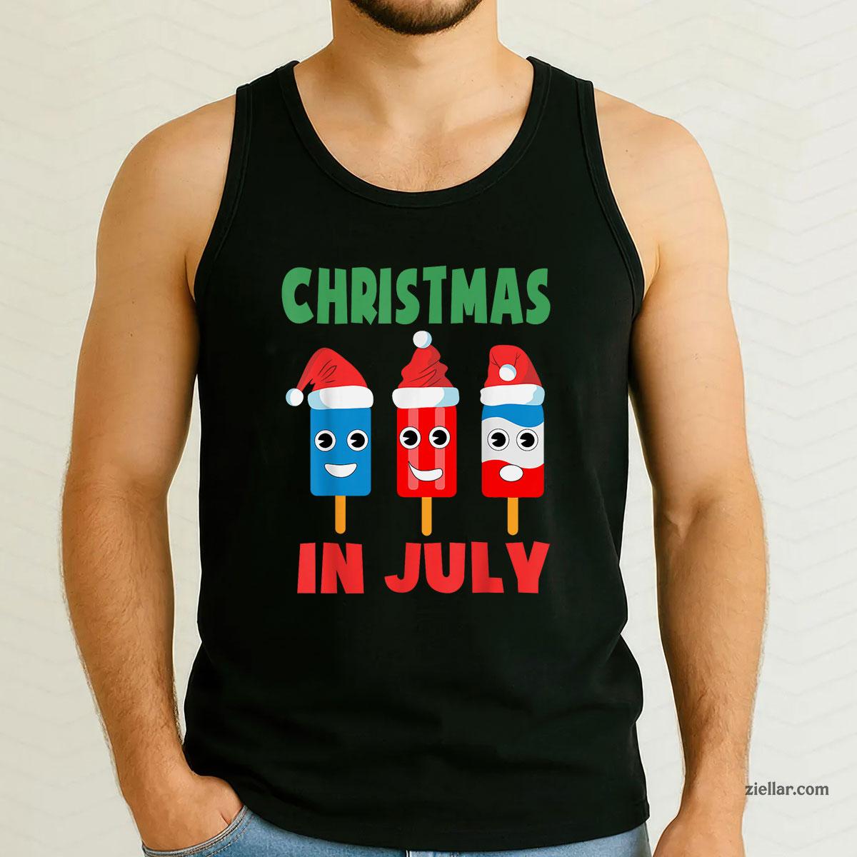 Christmas In July Ice Pops In Santa Hat Cute Tank Top Shirt Funny Christmas in July Tee and Tank Top Shirt for Men Women Adults