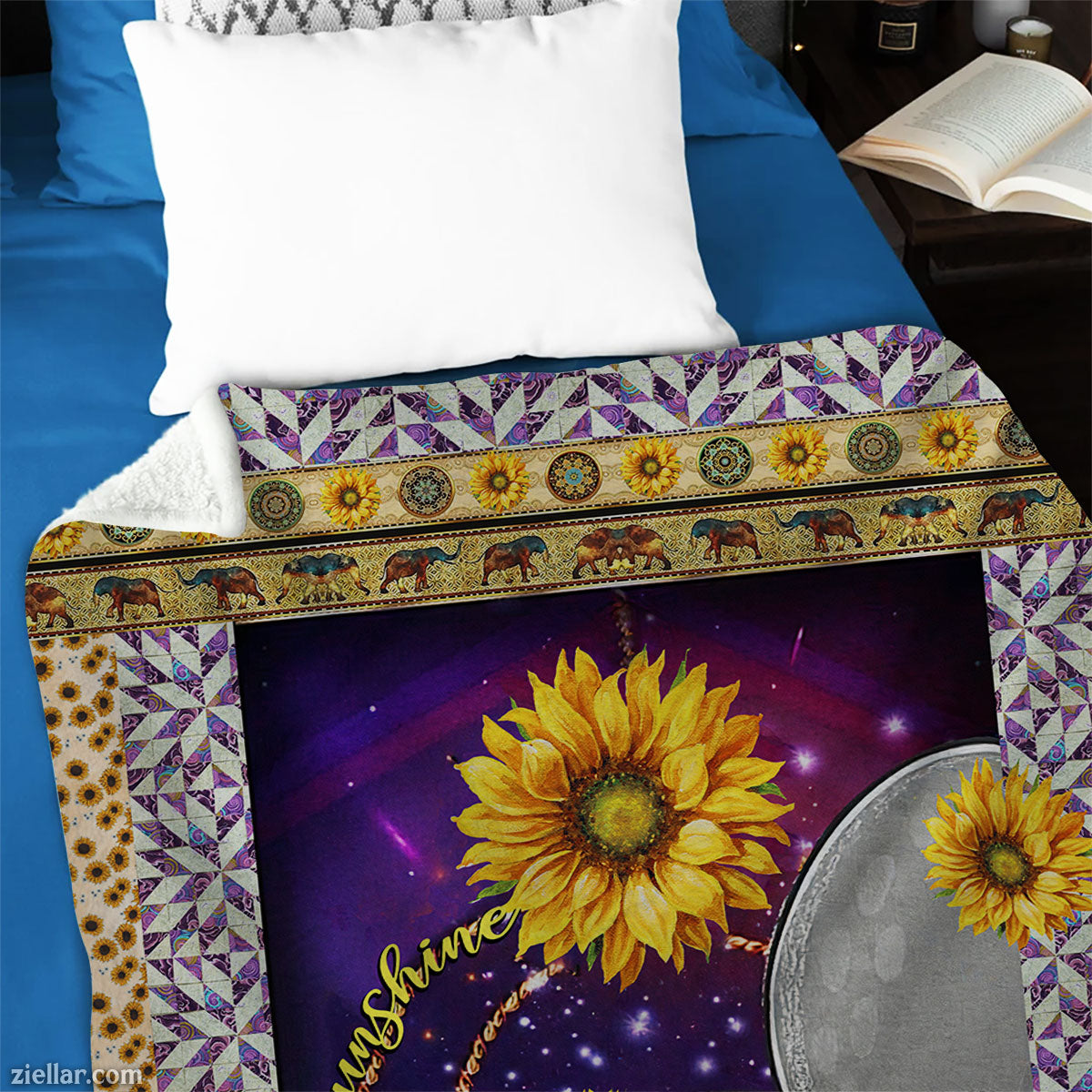 To My Mom Quilt Blanket, Fleece Blanket Gift with Elephants, Sunflowers and Love Message