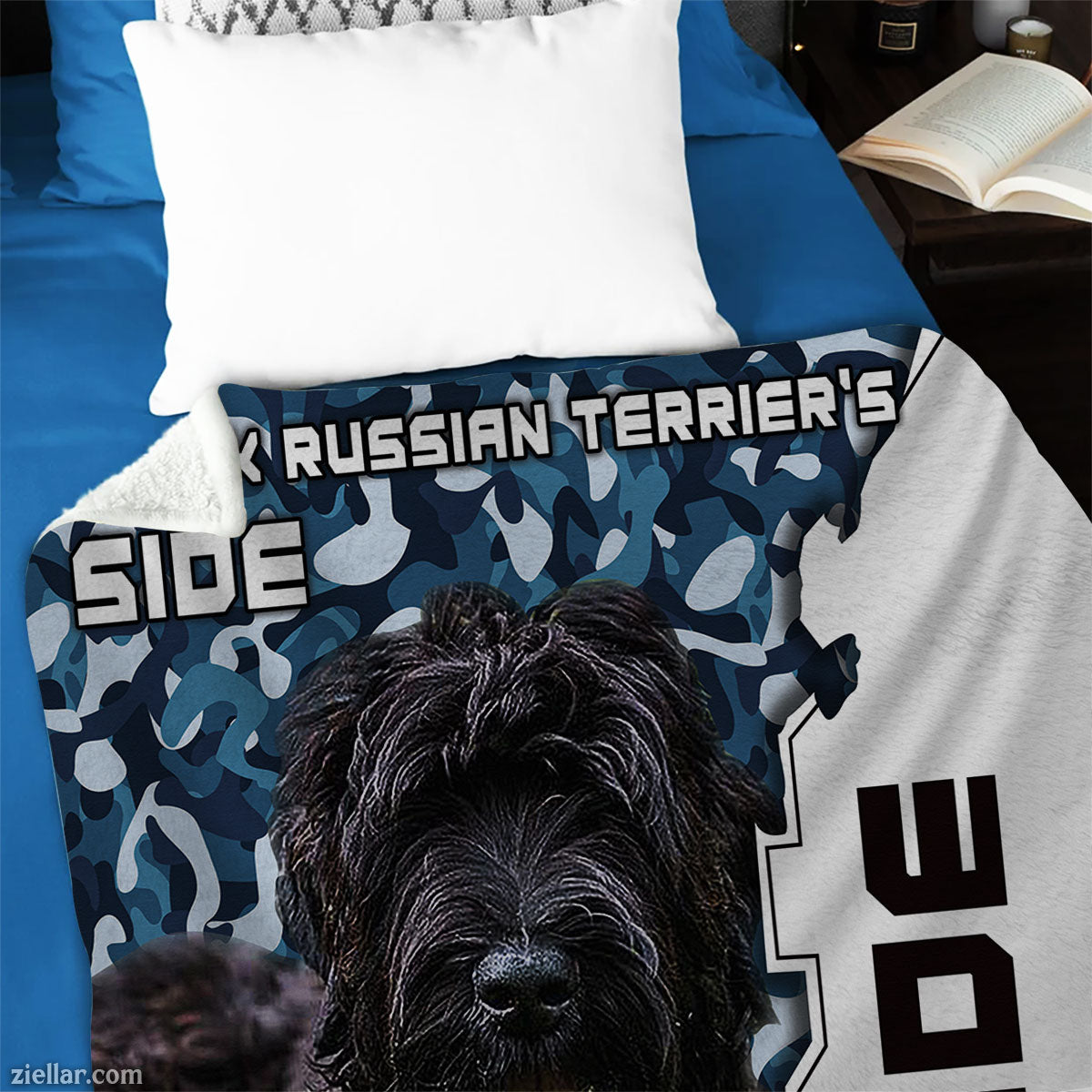 Dog Lover Quilt Blanket, Fleece Blanket with Black Russian Terrier and Loyalty Message