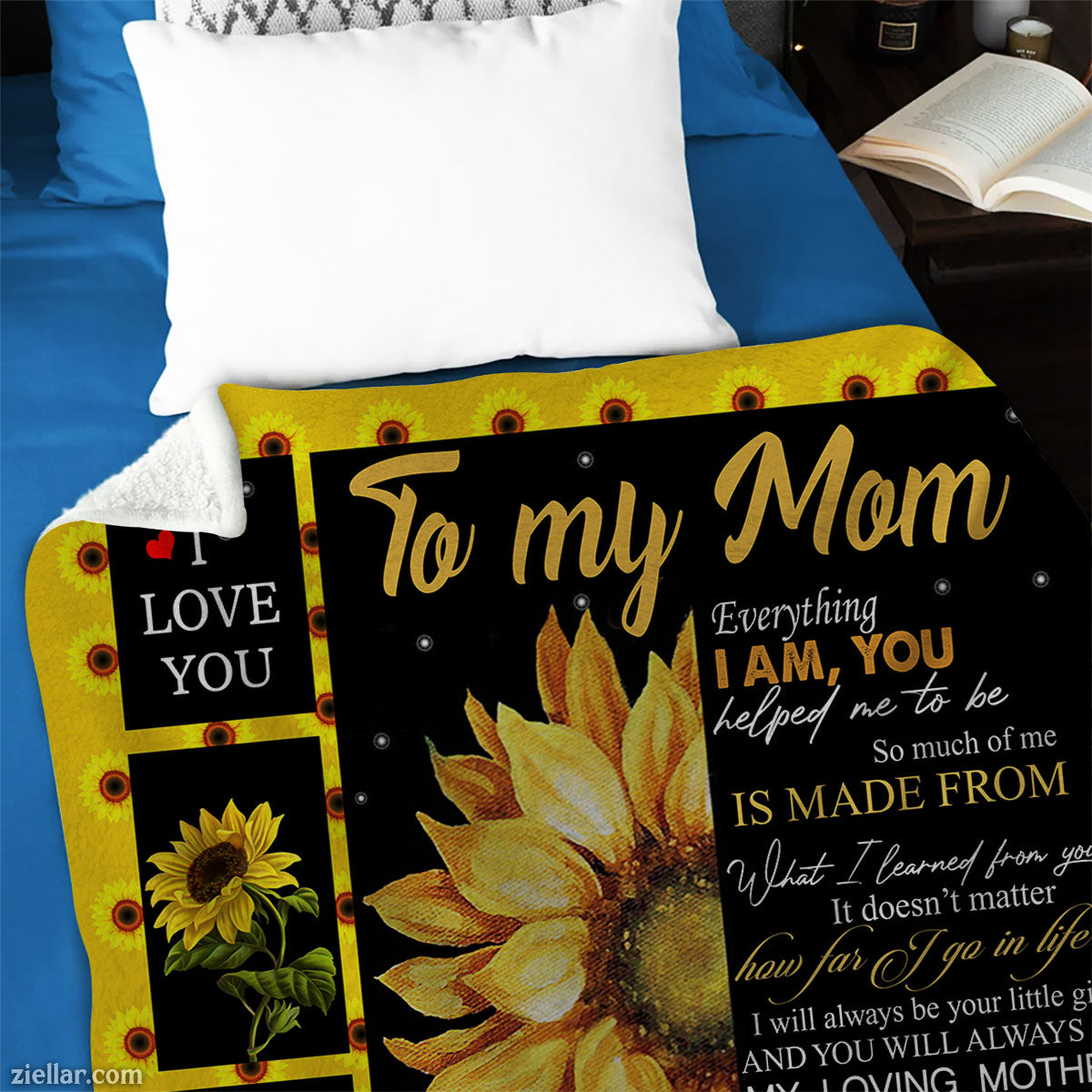 To My Mom Quilt Blanket, Fleece Blanket Gift with Sunflowers and Appreciation Poem