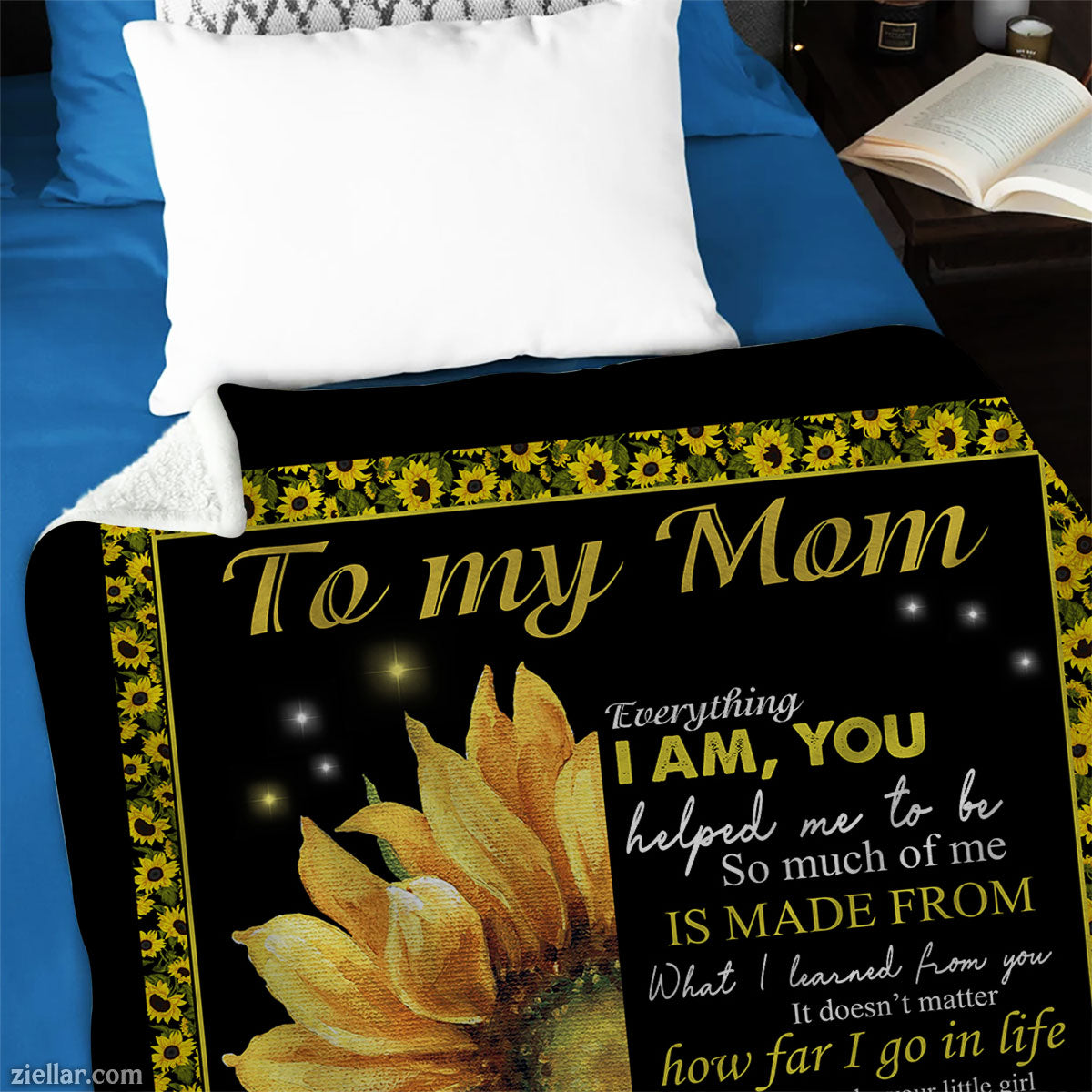 To My Mom Quilt Blanket, Fleece Blanket with Bold Yellow Sunflower and Loving Note