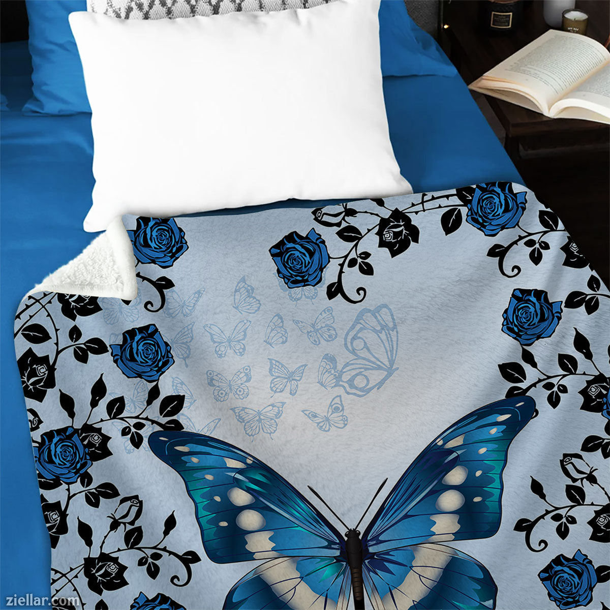 Blue Butterfly Quilt Blanket, Fleece Blanket with Floral Accents and Hope-Inspired Design