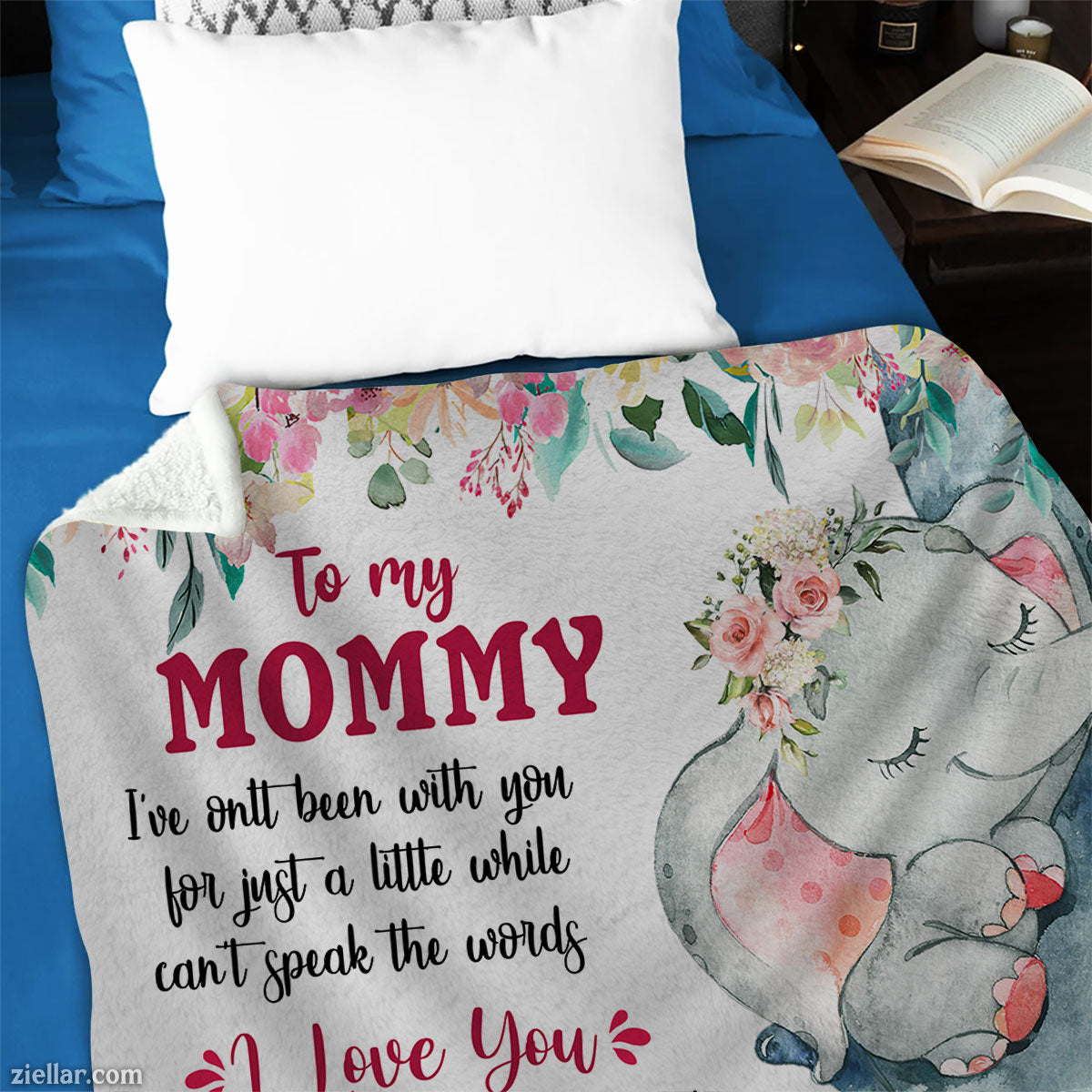 To My Mommy Quilt Blanket, Fleece Blanket with Baby Elephant and Touching Love Letter