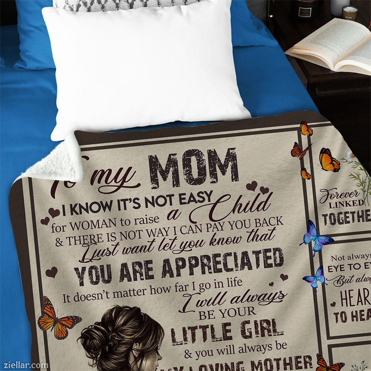 To My Mom Quilt Blanket, Fleece Blanket Gift from Daughter with Floral and Horse Design