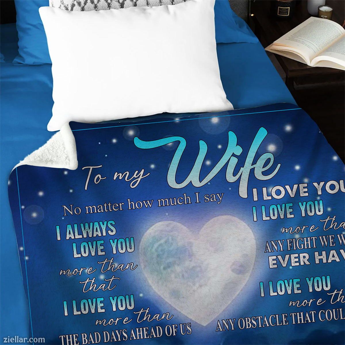 To My Wife Quilt Blanket, Fleece Blanket with Dolphins, Moon and Love Confession
