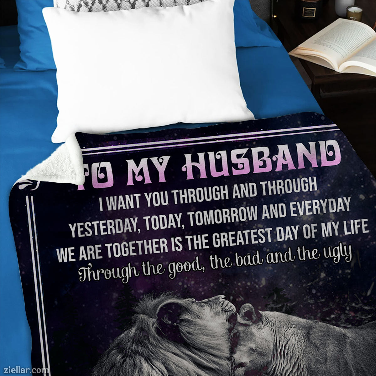 To My Husband Quilt Blanket, Fleece Blanket with Lions, Wedding Vows and Deep Message