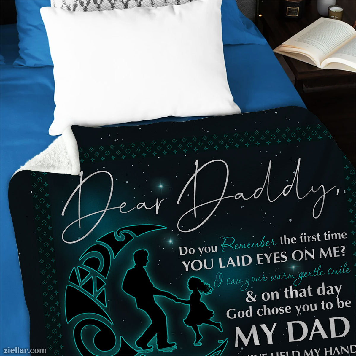 To My Dad Quilt Blanket, Fleece Blanket with Message from Daughter and Blue Heart Design