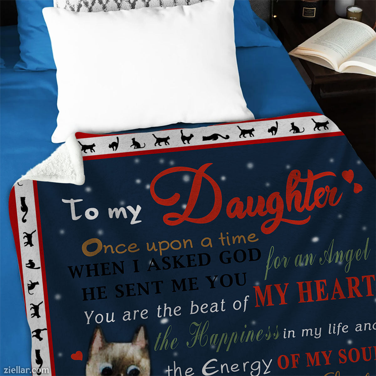 To My Daughter Quilt Blanket, Fleece Blanket Gift with Polar Bear and Heartwarming Words