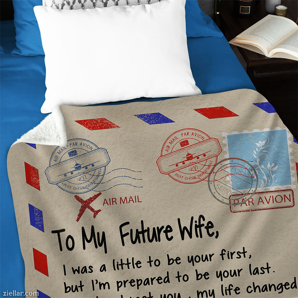 To My Future Wife Quilt Blanket, Fleece Blanket with Love Letter Envelope Theme Design
