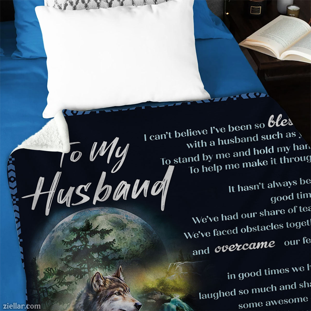 To My Husband Wolf Quilt Blanket, Fleece Blanket Gift for Husband from Wife, Custom Name Option