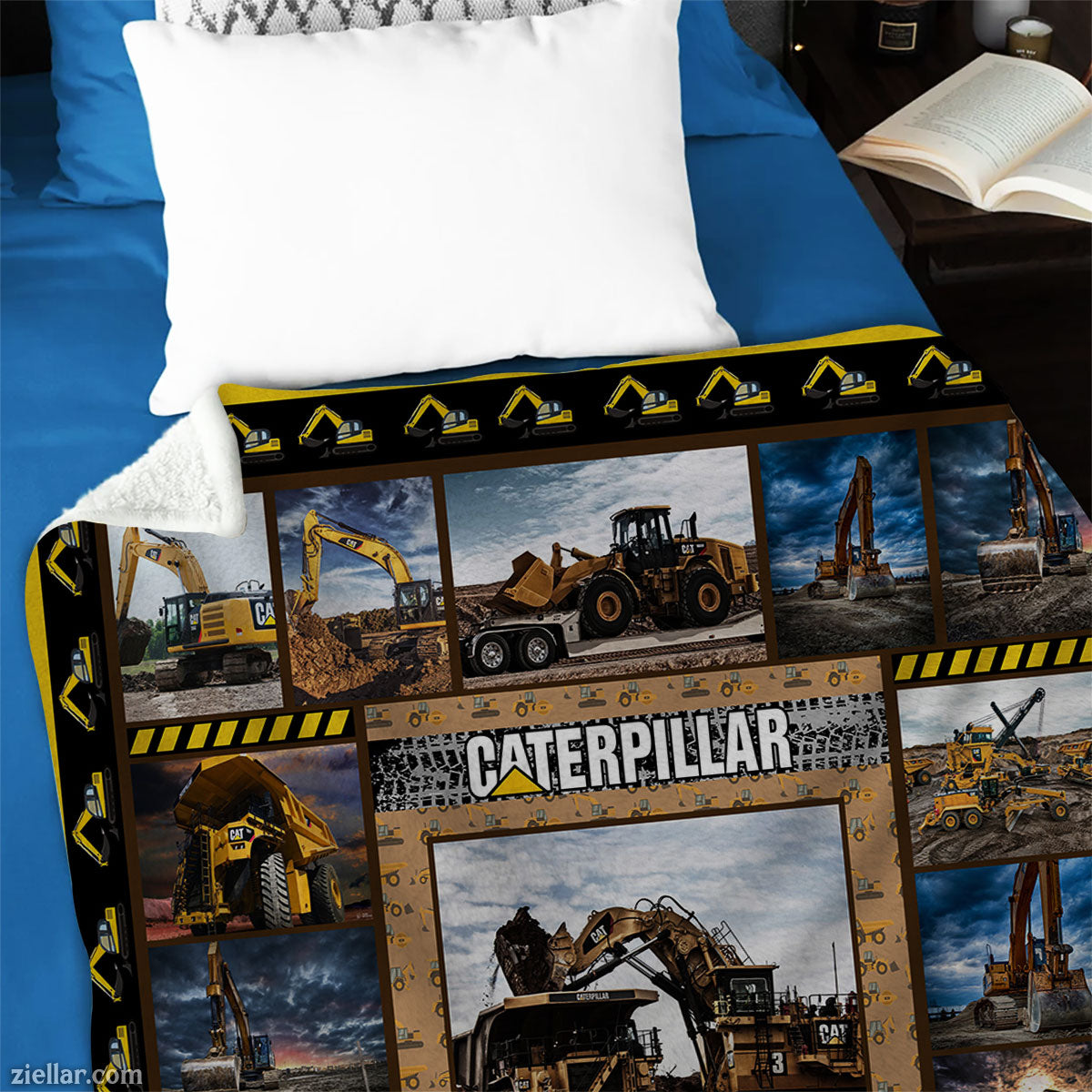 Caterpillar Truck Quilt Blanket, Fleece Blanket Gift for Truck Lovers, Personalized with Custom Name