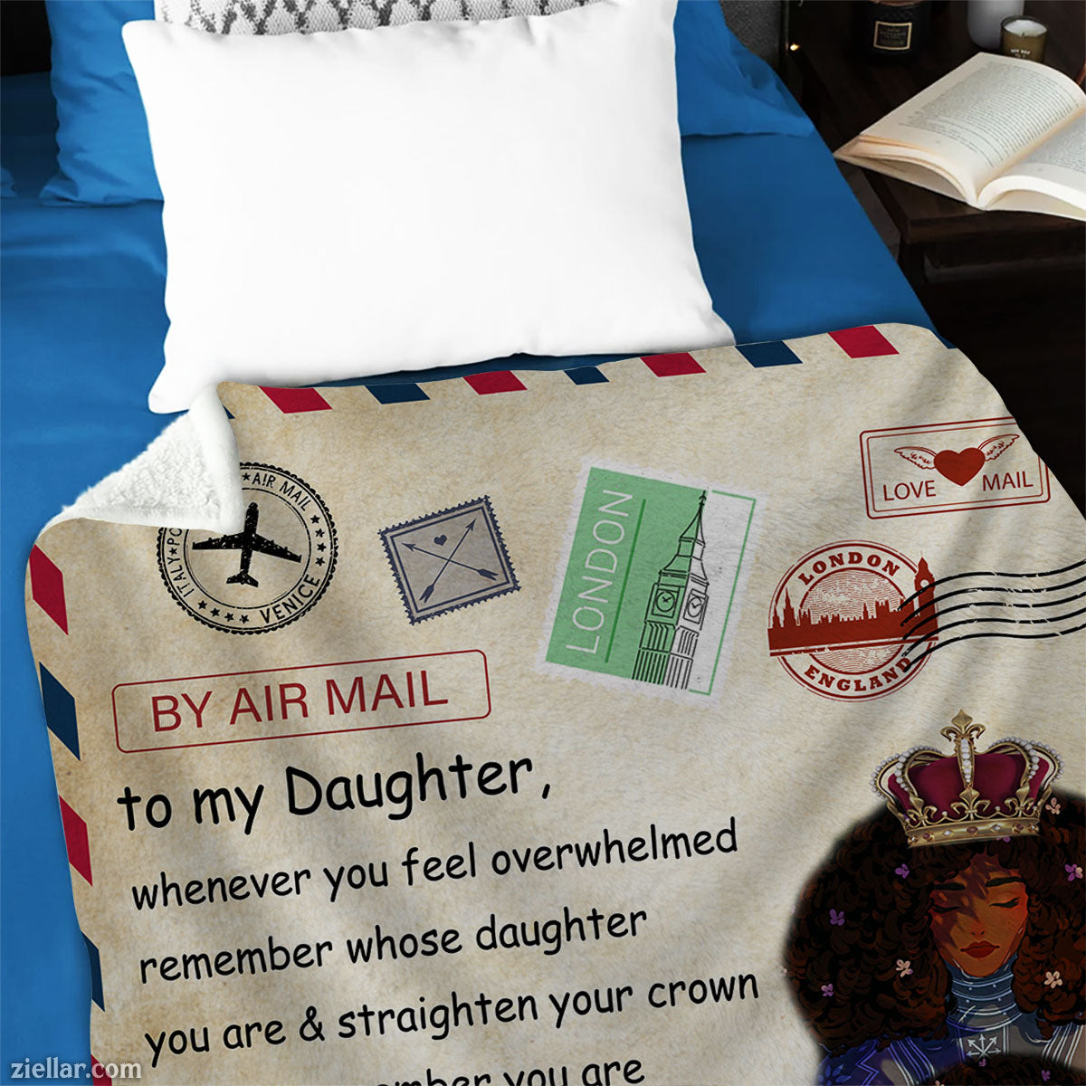To My Daughter Air Mail Quilt Blanket, Fleece Blanket Gift from Mom or Dad, Custom Name Personalized