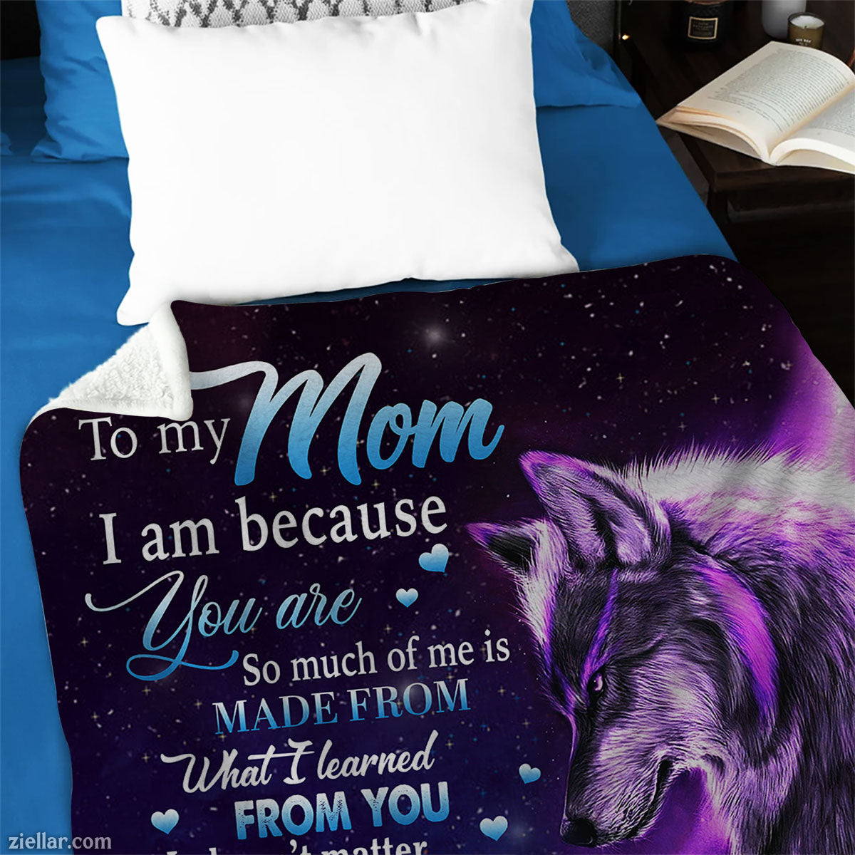 To My Mom Purple Wolf Quilt Blanket, Fleece Blanket Gift from Daughter, Custom Name Personalized