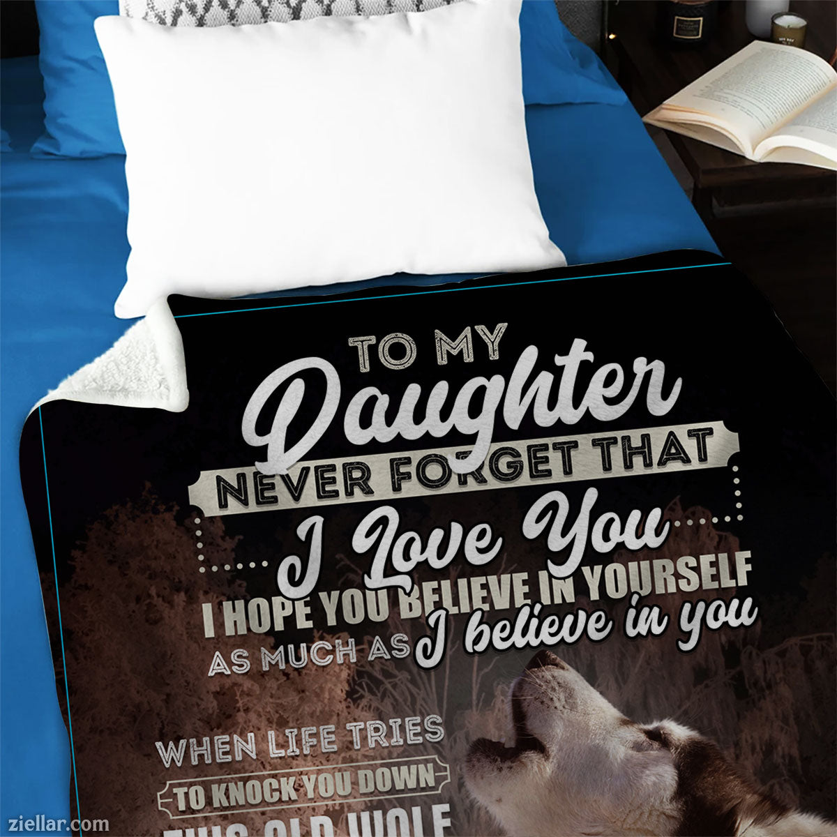 To My Daughter from Dad Quilt Blanket, Fleece Blanket Gift with Wolves and Love Letter, Custom Name