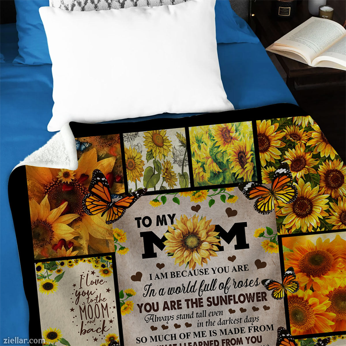 To My Mom Sunflower Quilt Blanket, Fleece Blanket with Inspirational Words, Personalized Custom Name