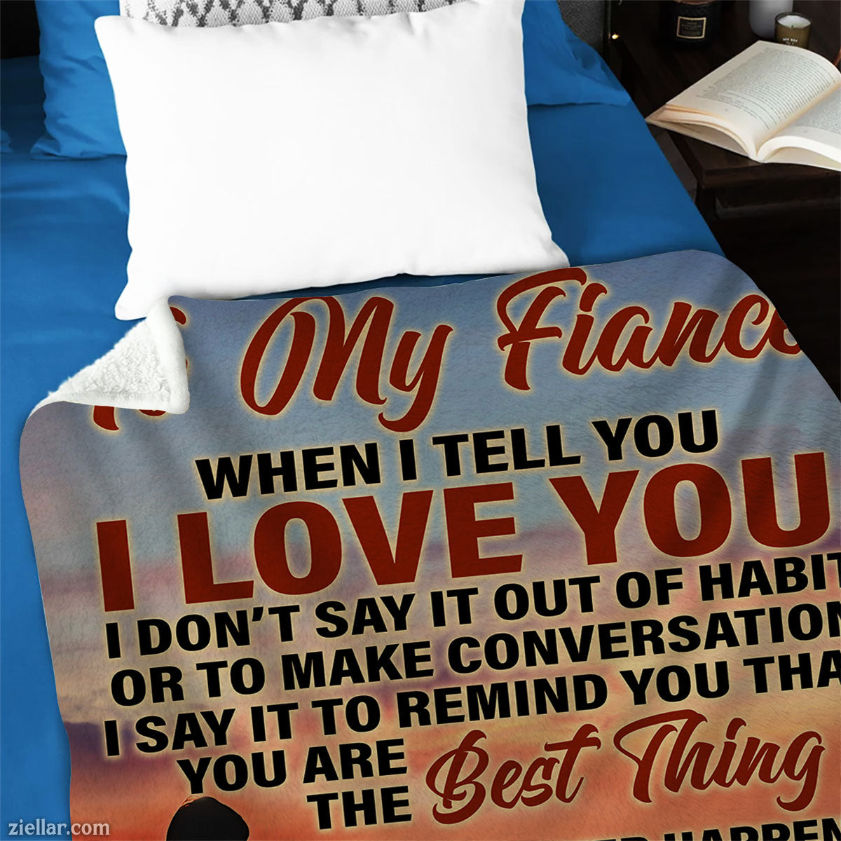 To My Fiancée Quilt Blanket, Fleece Blanket Gift for Her with Sunset Couple Scene, Custom Name Option