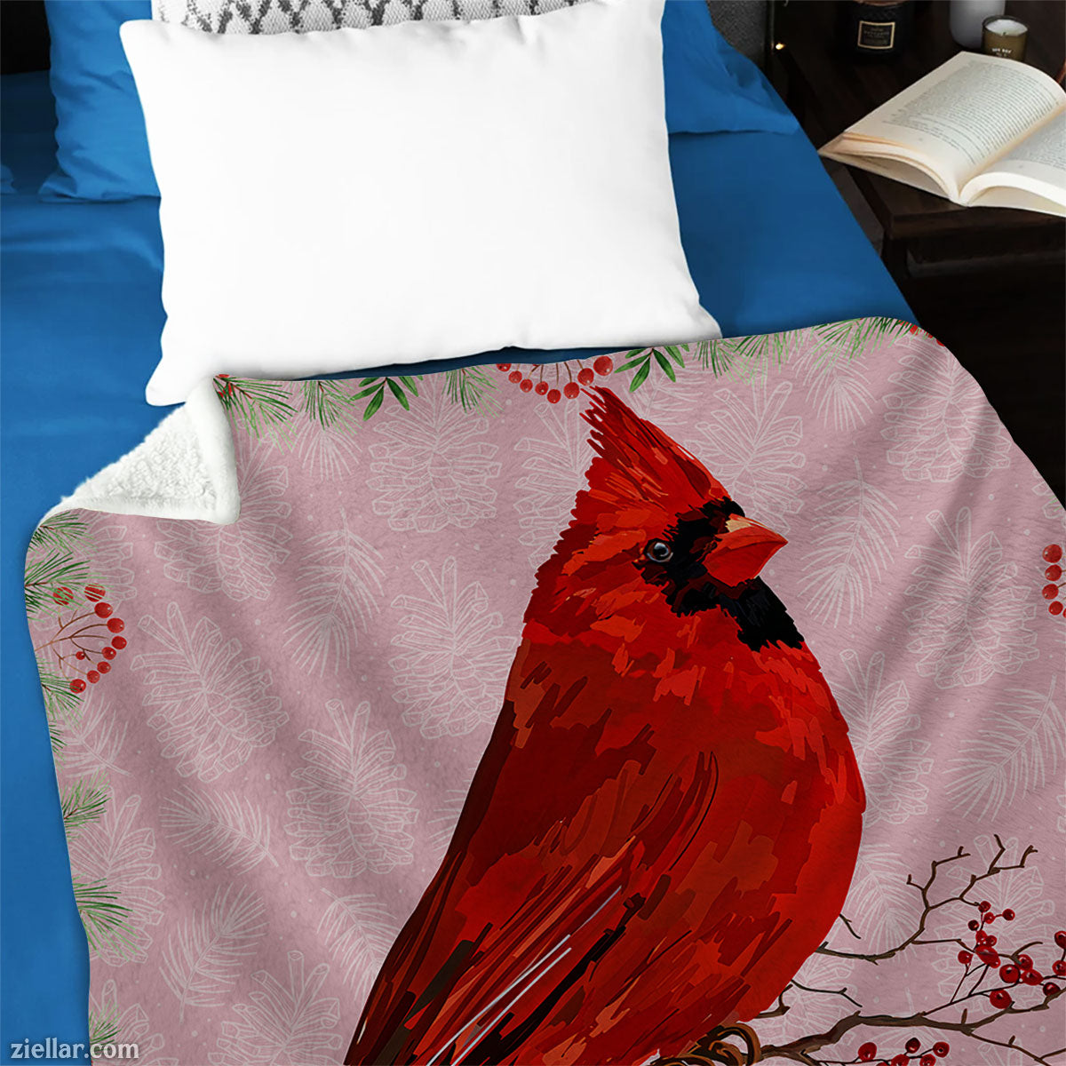 Red Cardinal Bird Quilt Blanket, Fleece Blanket Gift with Love Message from Mom, Personalized Name