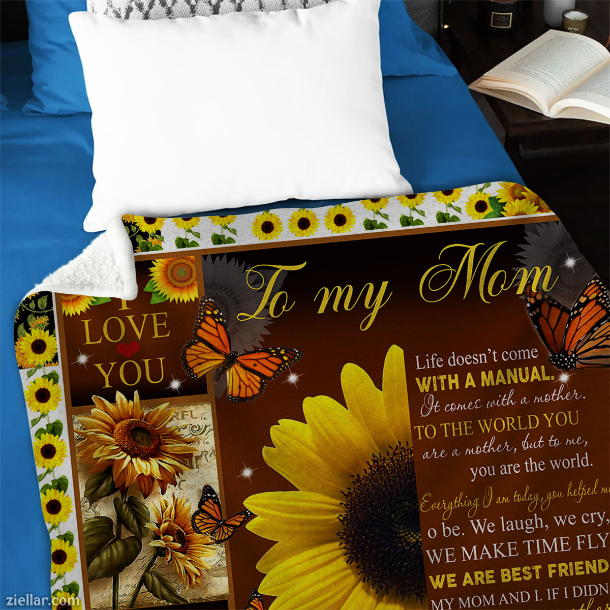 To My Mom Quilt Blanket, Fleece Blanket Gift with Sunflowers and Loving Quote, Personalized Custom Name