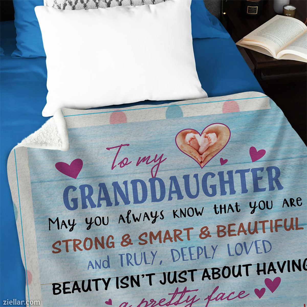 To My Granddaughter Quilt Blanket, Fleece Blanket Gift with Pastel Colors and Hearts, Personalized Name
