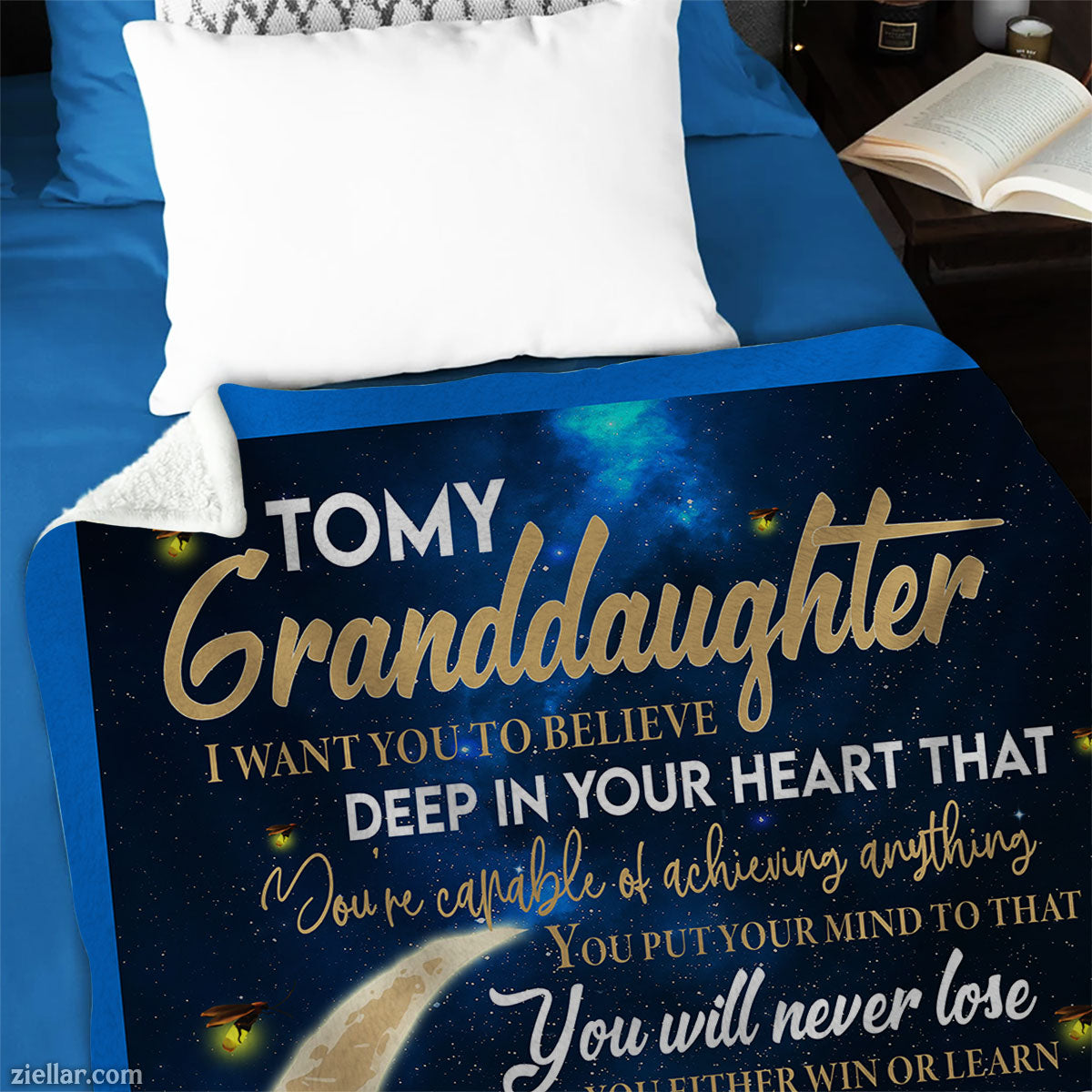 To My Granddaughter Quilt Blanket, Fleece Blanket Gift with Bears and Galaxy Sky, Custome Name Option