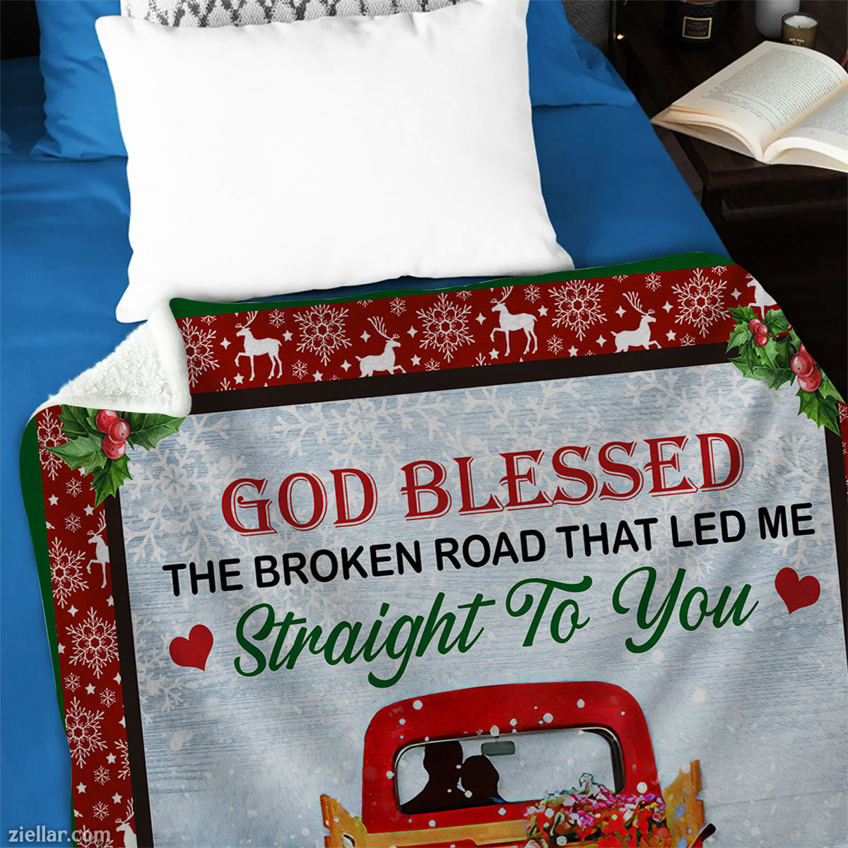 God Blessed The Broken Road Quilt Blanket, Fleece Blanket Gift for Couples, Custome Name Option