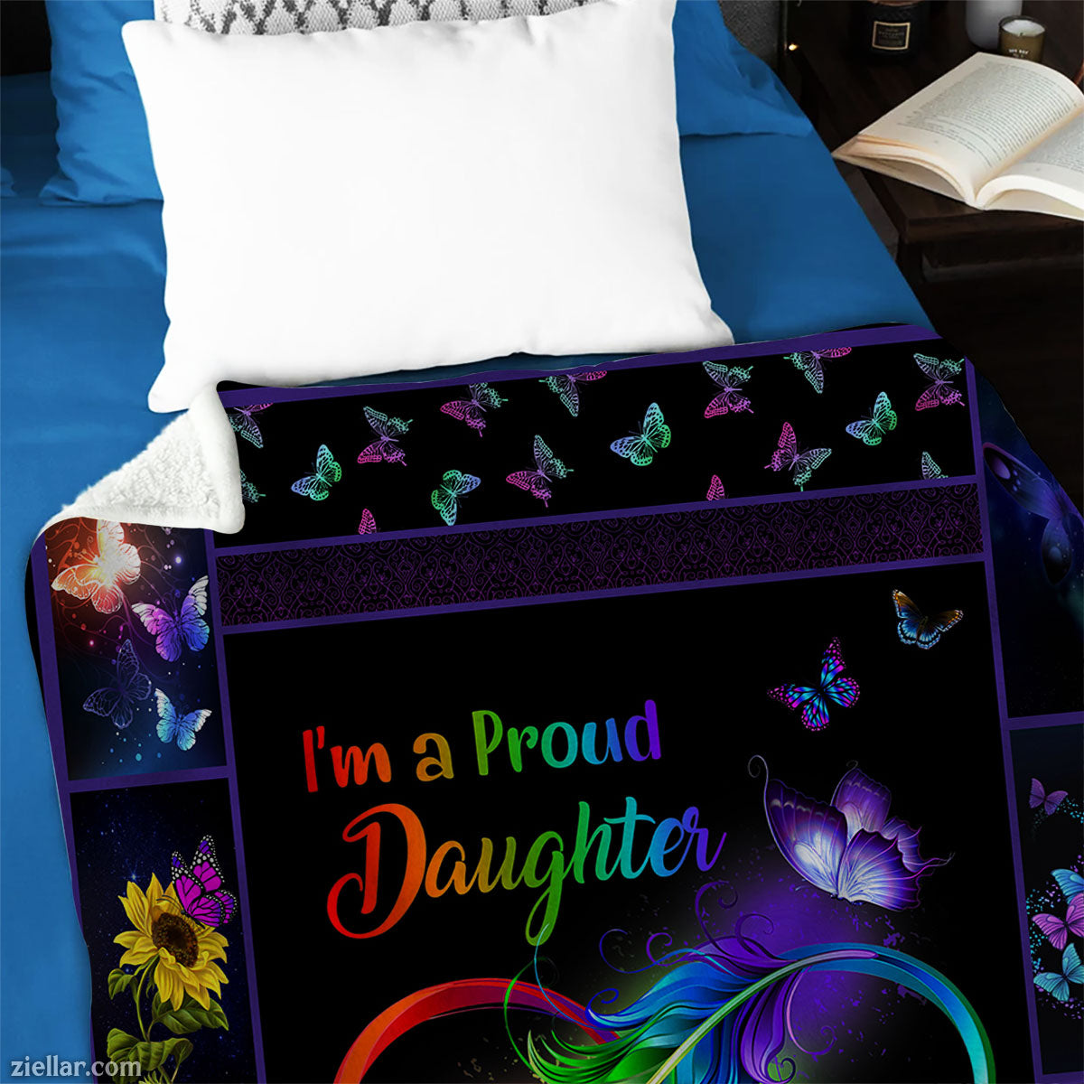 Proud Daughter of Dad in Heaven Quilt Blanket, Fleece Blanket Gift, Personalized Name Included
