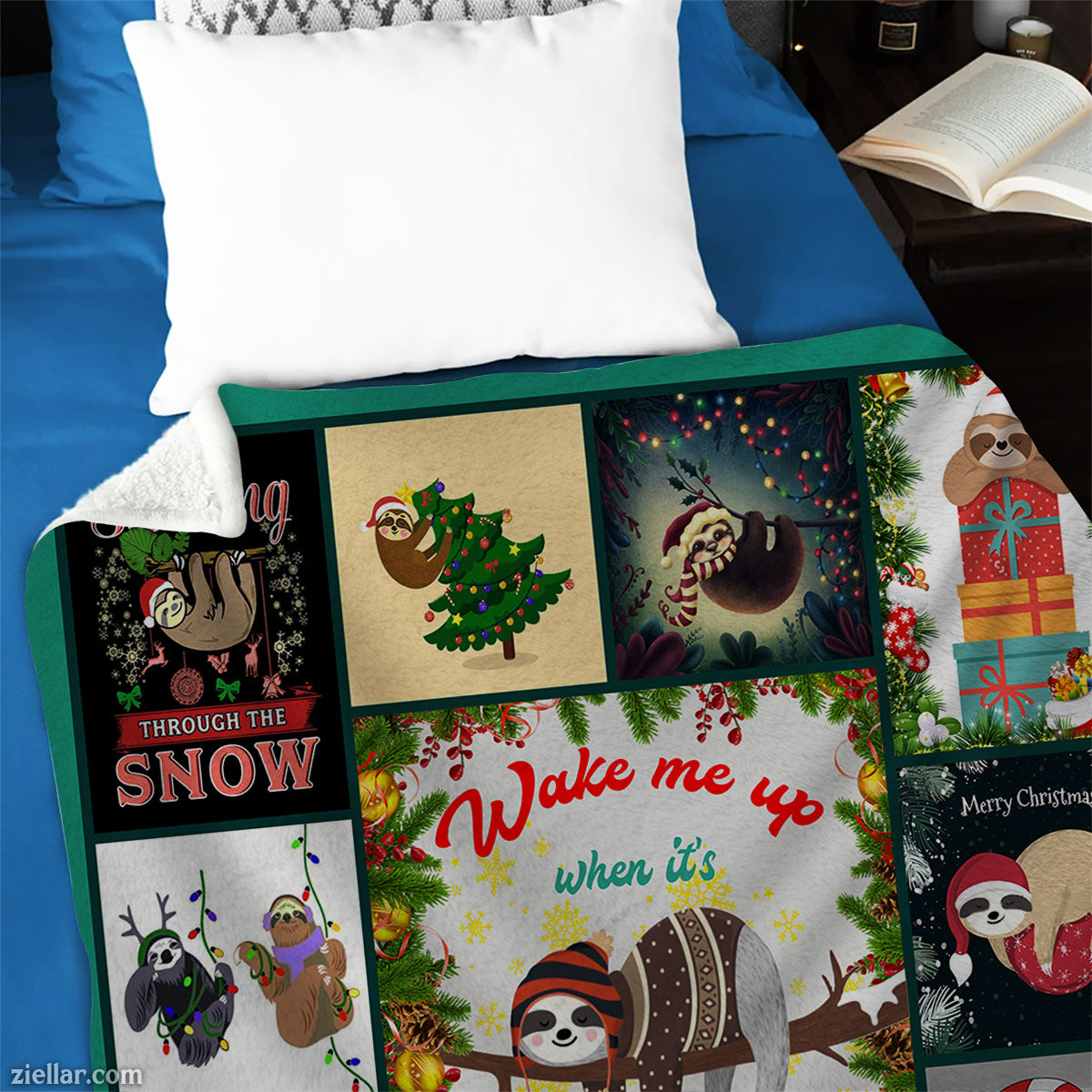 Funny Christmas Dogs Quilt Blanket, Fleece Blanket Gift with Santa Hats, Personalized Name Option
