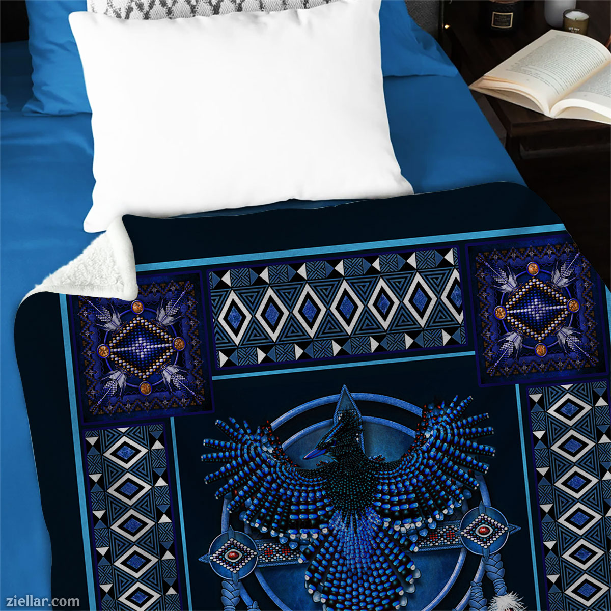 Blue Eagle Spirit Quilt Blanket, Fleece Blanket Gift for Nature Lovers, Personalized Name Available